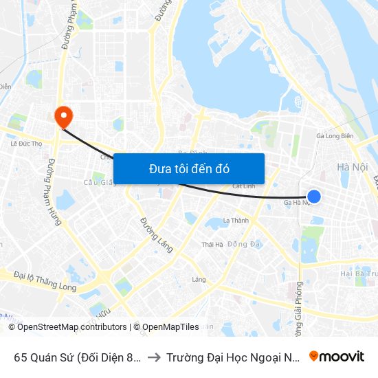 65 Quán Sứ (Đối Diện 80 Quán Sứ) to Trường Đại Học Ngoại Ngữ - Đhqghn map