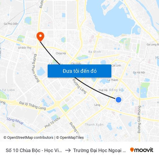 Công Ty In Thương Mại & Dịch Vụ Ngân Hàng - Số 10 Chùa Bộc to Trường Đại Học Ngoại Ngữ - Đhqghn map