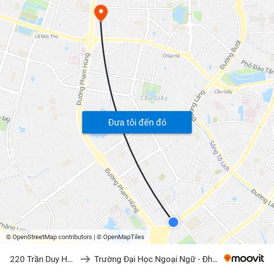 220 Trần Duy Hưng to Trường Đại Học Ngoại Ngữ - Đhqghn map