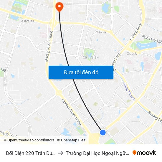 Đối Diện 220 Trần Duy Hưng to Trường Đại Học Ngoại Ngữ - Đhqghn map