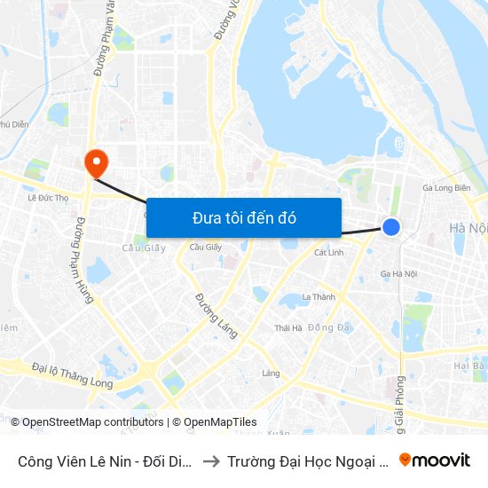 Công Viên Lê Nin - Đối Diện 35 Trần Phú to Trường Đại Học Ngoại Ngữ - Đhqghn map