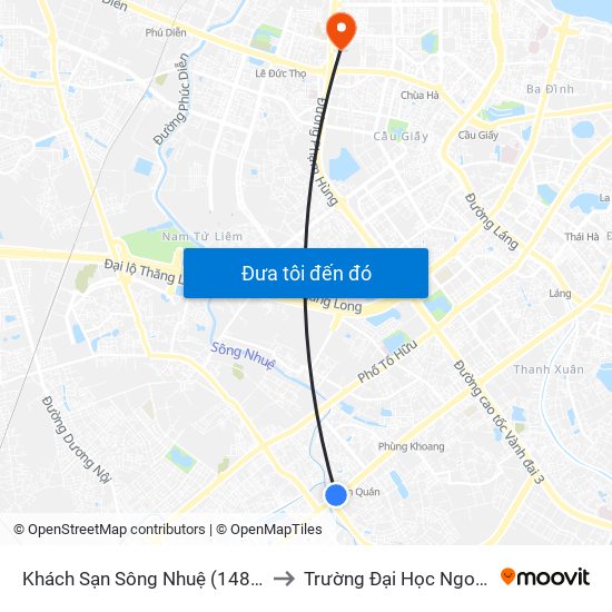 Khách Sạn Sông Nhuệ (148 Trần Phú- Hà Đông) to Trường Đại Học Ngoại Ngữ - Đhqghn map