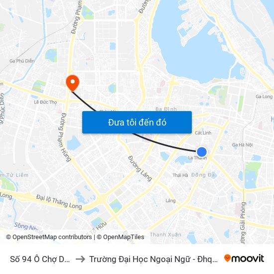 Số 94 Ô Chợ Dừa to Trường Đại Học Ngoại Ngữ - Đhqghn map