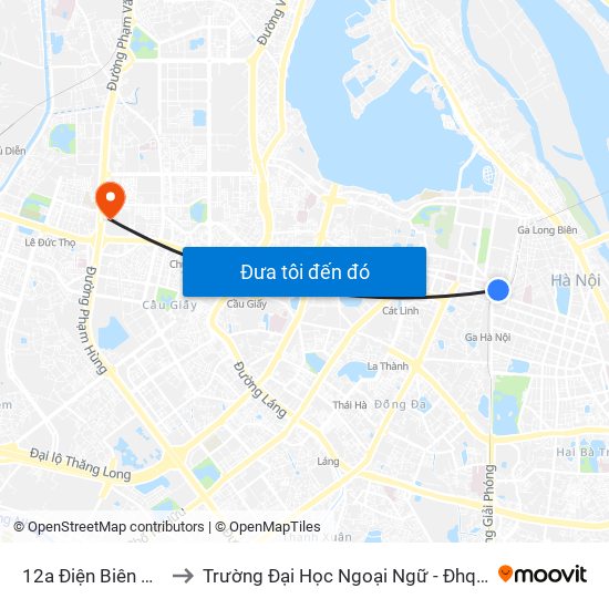 12a Điện Biên Phủ to Trường Đại Học Ngoại Ngữ - Đhqghn map