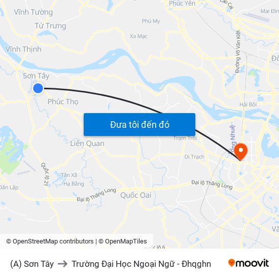 (A) Sơn Tây to Trường Đại Học Ngoại Ngữ - Đhqghn map