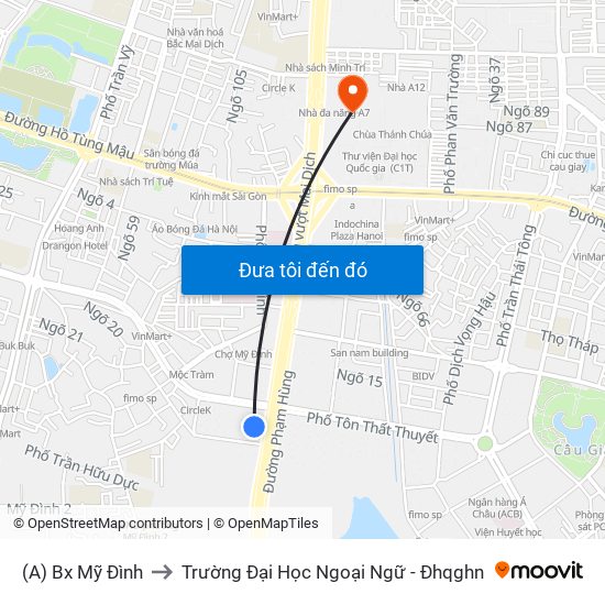 (A) Bx Mỹ Đình to Trường Đại Học Ngoại Ngữ - Đhqghn map