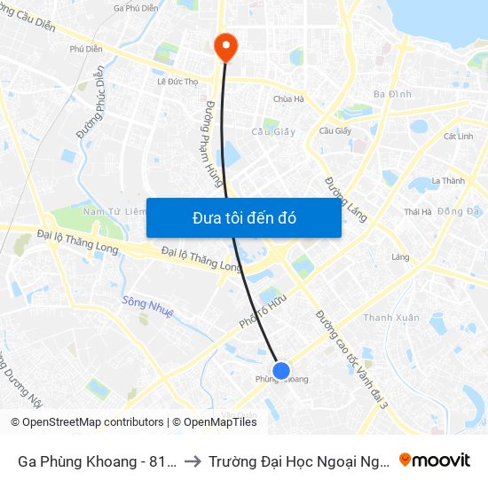 Ga Phùng Khoang - 81 Trần Phú to Trường Đại Học Ngoại Ngữ - Đhqghn map