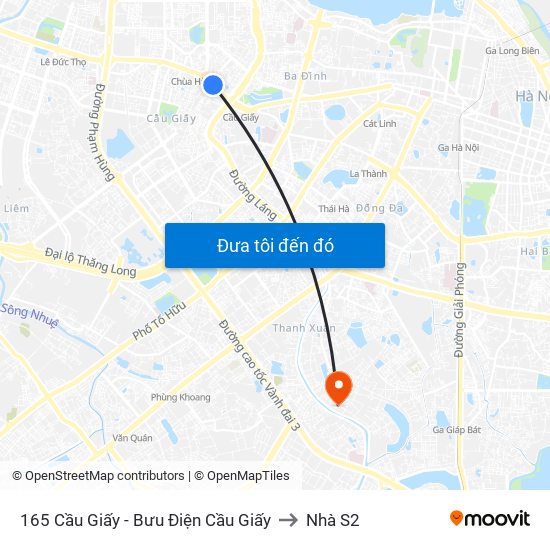 165 Cầu Giấy - Bưu Điện Cầu Giấy to Nhà S2 map