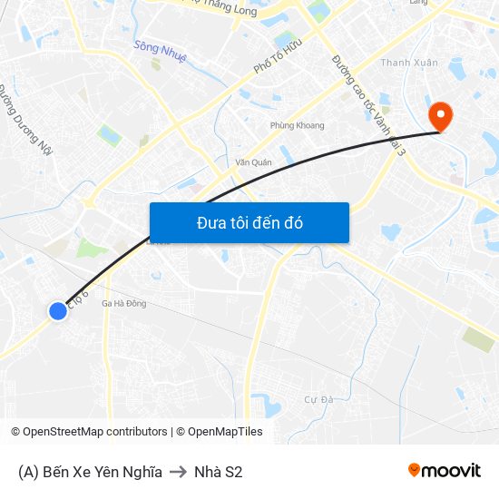 (A) Bến Xe Yên Nghĩa to Nhà S2 map