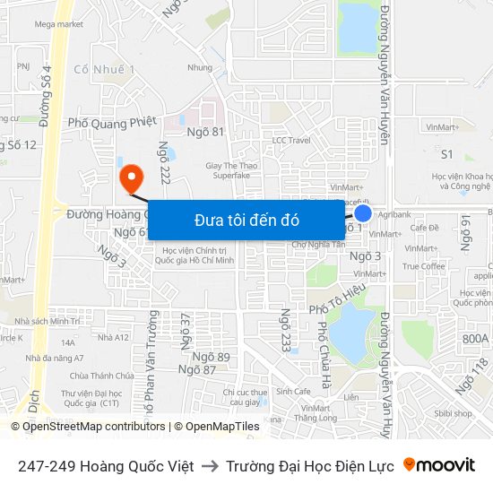 247-249 Hoàng Quốc Việt to Trường Đại Học Điện Lực map