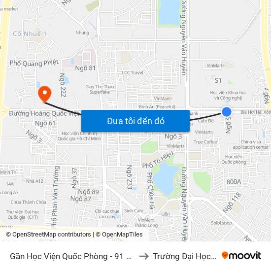 Gần Học Viện Quốc Phòng - 91 Hoàng Quốc Việt to Trường Đại Học Điện Lực map