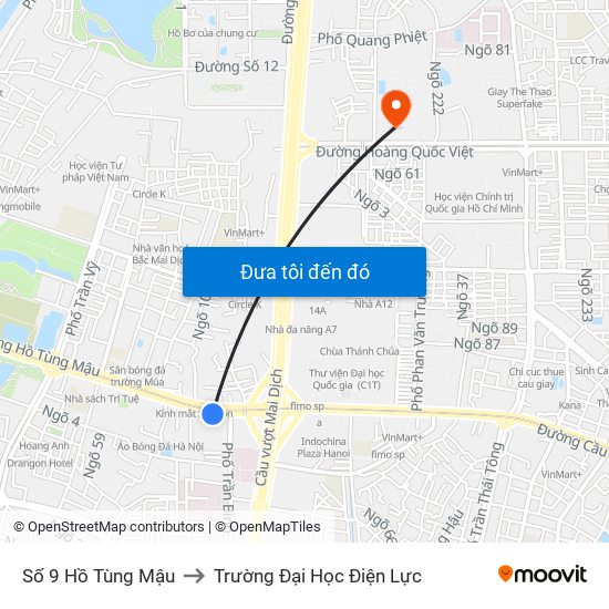 Số 9 Hồ Tùng Mậu to Trường Đại Học Điện Lực map