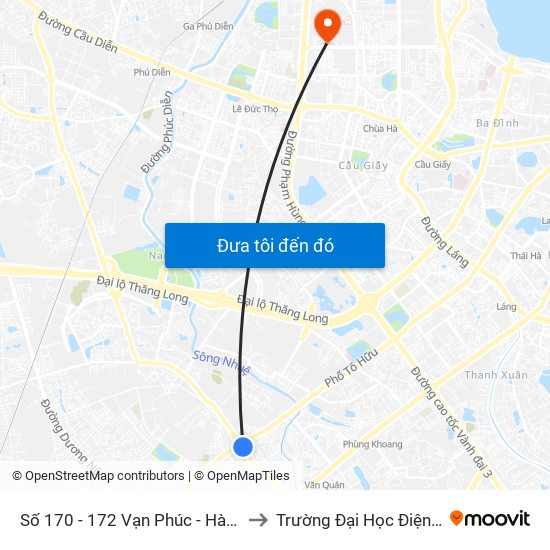 Số 170 - 172 Vạn Phúc - Hà Đông to Trường Đại Học Điện Lực map