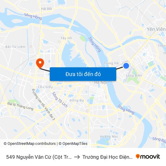 549 Nguyễn Văn Cừ (Cột Trước) to Trường Đại Học Điện Lực map