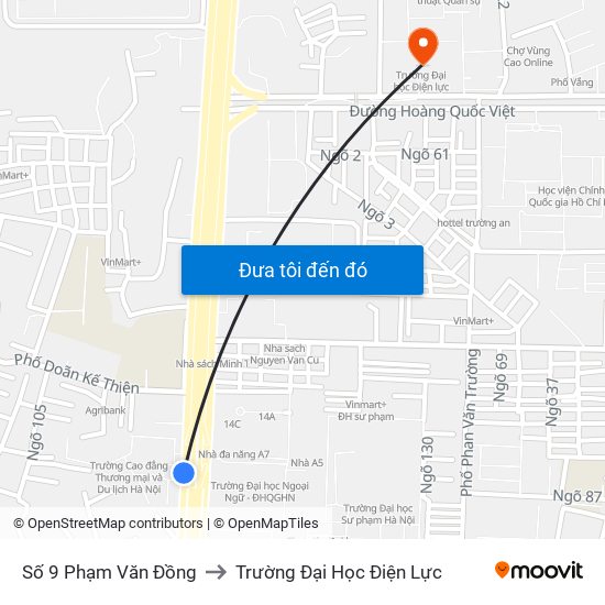 Số 9 Phạm Văn Đồng to Trường Đại Học Điện Lực map