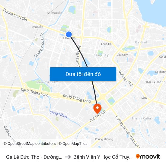 Ga Lê Đức Thọ - Đường Hồ Tùng Mậu to Bệnh Viện Y Học Cổ Truyền Bộ Công An map