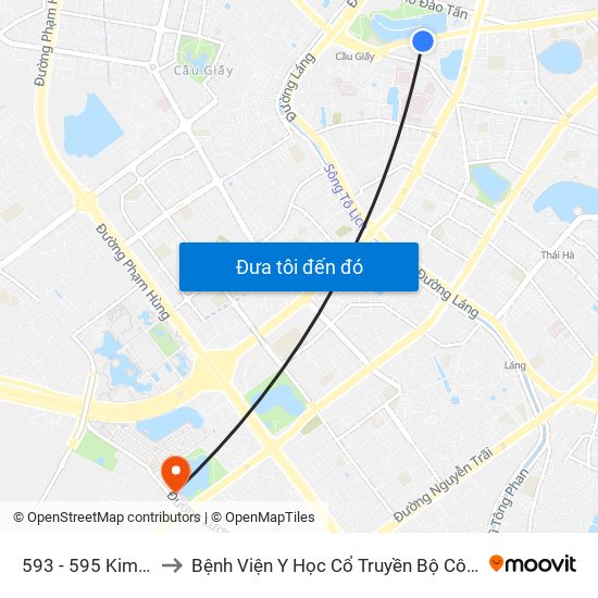 593 - 595 Kim Mã to Bệnh Viện Y Học Cổ Truyền Bộ Công An map