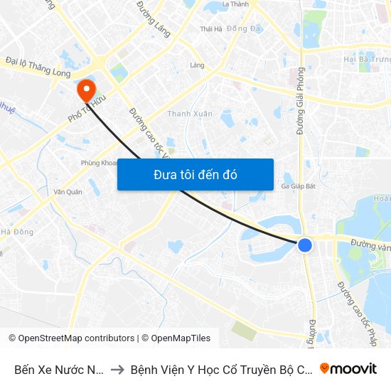 Bến Xe Nước Ngầm to Bệnh Viện Y Học Cổ Truyền Bộ Công An map