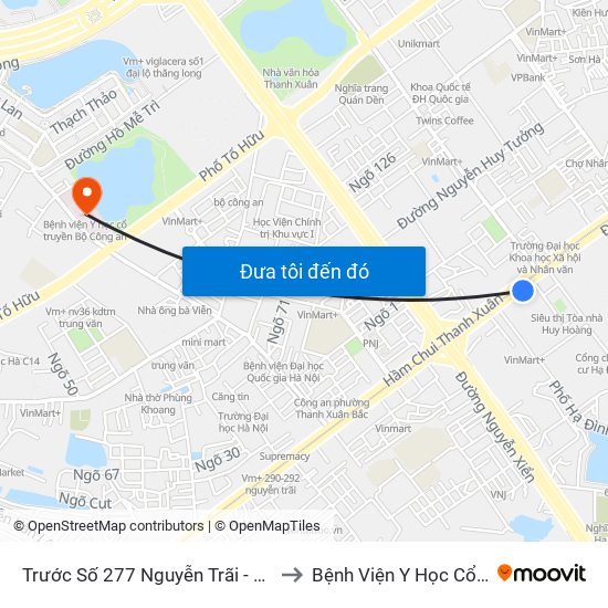Trước Số 277 Nguyễn Trãi - Bách Hóa Giày Thượng Đình to Bệnh Viện Y Học Cổ Truyền Bộ Công An map