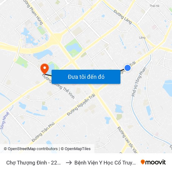 Chợ Thượng Đình - 224 Nguyễn Trãi to Bệnh Viện Y Học Cổ Truyền Bộ Công An map