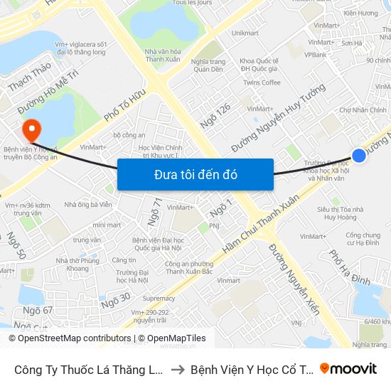 Công Ty Thuốc Lá Thăng Long - 235 Nguyễn Trãi to Bệnh Viện Y Học Cổ Truyền Bộ Công An map