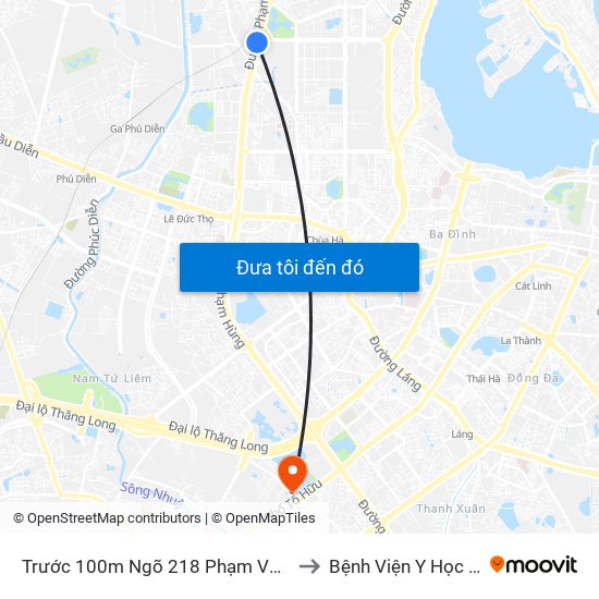 Trước 100m Ngõ 218 Phạm Văn Đồng (Đối Diện Công Viên Hòa Bình) to Bệnh Viện Y Học Cổ Truyền Bộ Công An map