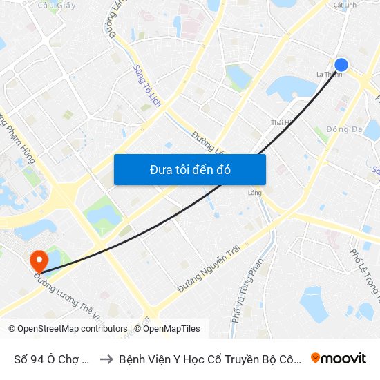 Số 94 Ô Chợ Dừa to Bệnh Viện Y Học Cổ Truyền Bộ Công An map