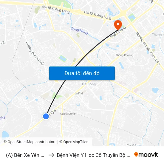 (A) Bến Xe Yên Nghĩa to Bệnh Viện Y Học Cổ Truyền Bộ Công An map