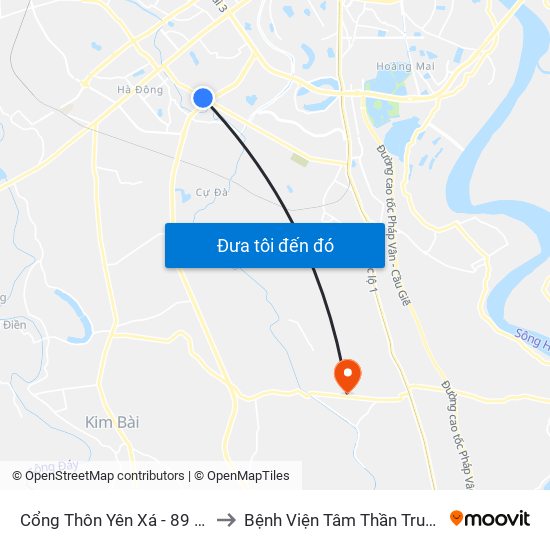 Cổng Thôn Yên Xá - 89 Cầu Bươu to Bệnh Viện Tâm Thần Trung Ương 1 map