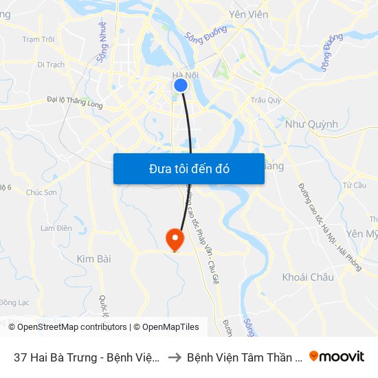 37 Hai Bà Trưng - Bệnh Viện Việt Nam Cu Ba to Bệnh Viện Tâm Thần Trung Ương 1 map