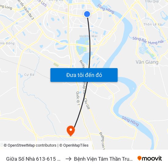 Giữa Số Nhà 613-615 Kim Ngưu to Bệnh Viện Tâm Thần Trung Ương 1 map