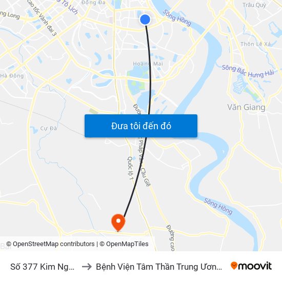 Số 377 Kim Ngưu to Bệnh Viện Tâm Thần Trung Ương 1 map