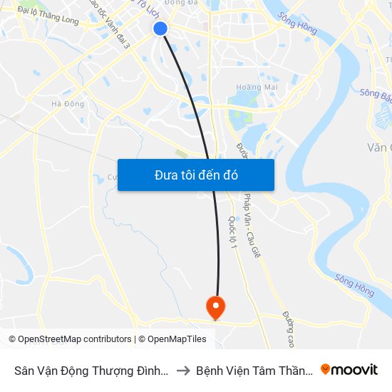 Sân Vận Động Thượng Đình - 129 Nguyễn Trãi to Bệnh Viện Tâm Thần Trung Ương 1 map