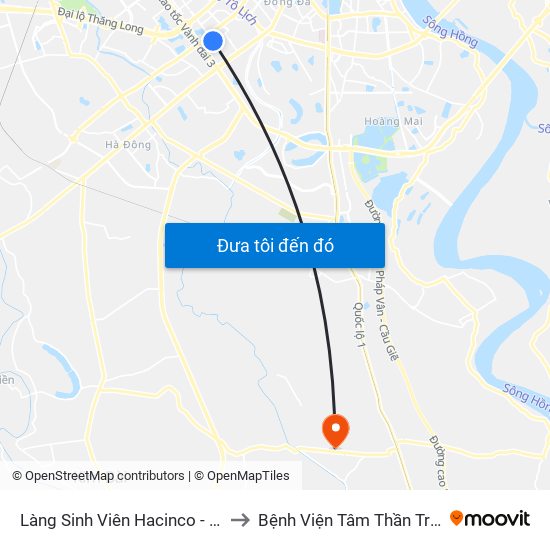 Làng Sinh Viên Hacinco - Nguyễn Tuân to Bệnh Viện Tâm Thần Trung Ương 1 map