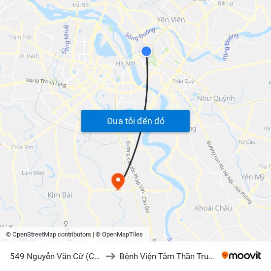 549 Nguyễn Văn Cừ (Cột Trước) to Bệnh Viện Tâm Thần Trung Ương 1 map