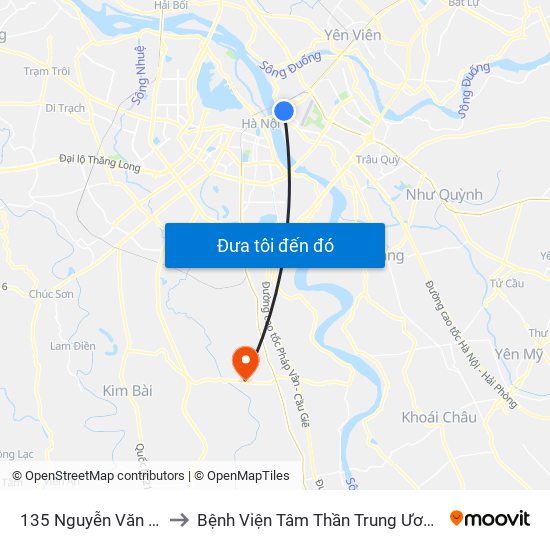 135 Nguyễn Văn Cừ to Bệnh Viện Tâm Thần Trung Ương 1 map