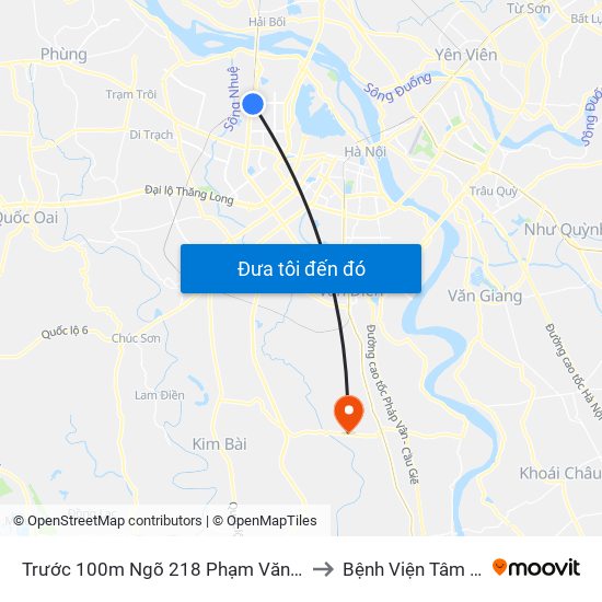 Trước 100m Ngõ 218 Phạm Văn Đồng (Đối Diện Công Viên Hòa Bình) to Bệnh Viện Tâm Thần Trung Ương 1 map