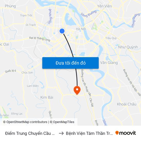 Điểm Trung Chuyển Cầu Giấy - Gtvt 02 to Bệnh Viện Tâm Thần Trung Ương 1 map