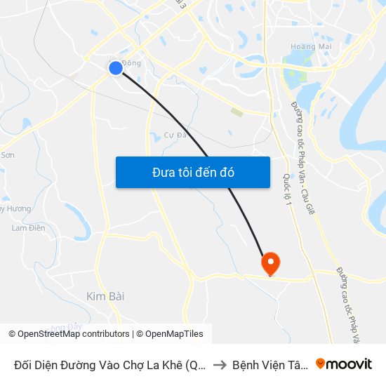 Đối Diện Đường Vào Chợ La Khê (Qua Ga Metro La Khê) - 405 Quang Trung (Hà Đông) to Bệnh Viện Tâm Thần Trung Ương 1 map