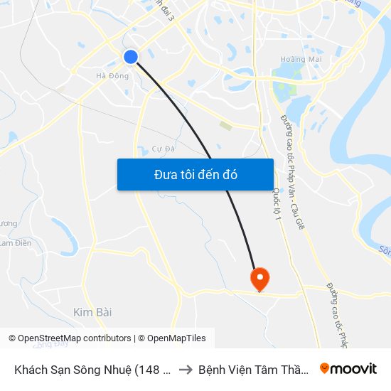 Khách Sạn Sông Nhuệ (148 Trần Phú- Hà Đông) to Bệnh Viện Tâm Thần Trung Ương 1 map