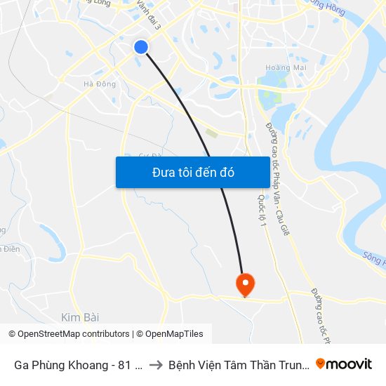 Ga Phùng Khoang - 81 Trần Phú to Bệnh Viện Tâm Thần Trung Ương 1 map