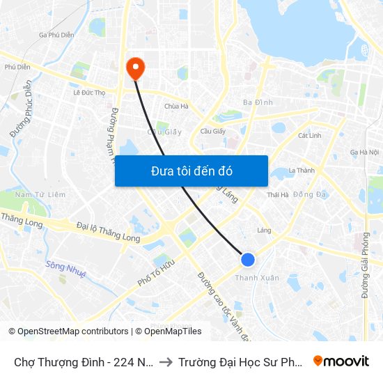 Chợ Thượng Đình - 224 Nguyễn Trãi to Trường Đại Học Sư Phạm Hà Nội map