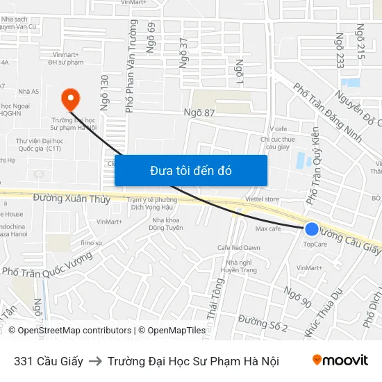 331 Cầu Giấy to Trường Đại Học Sư Phạm Hà Nội map