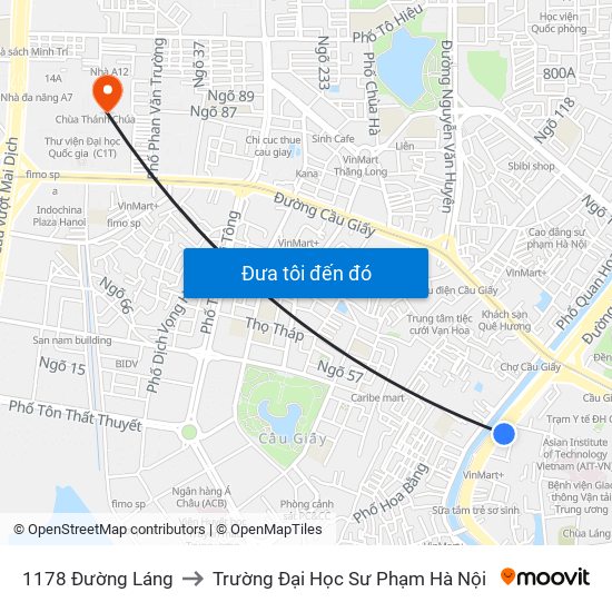 1178 Đường Láng to Trường Đại Học Sư Phạm Hà Nội map