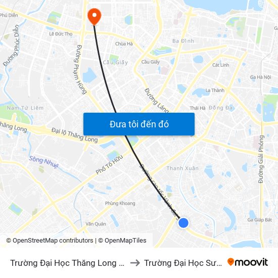 Trường Đại Học Thăng Long - Nghiêm Xuân Yêm to Trường Đại Học Sư Phạm Hà Nội map