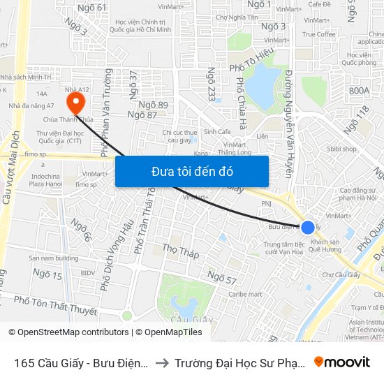 165 Cầu Giấy - Bưu Điện Cầu Giấy to Trường Đại Học Sư Phạm Hà Nội map