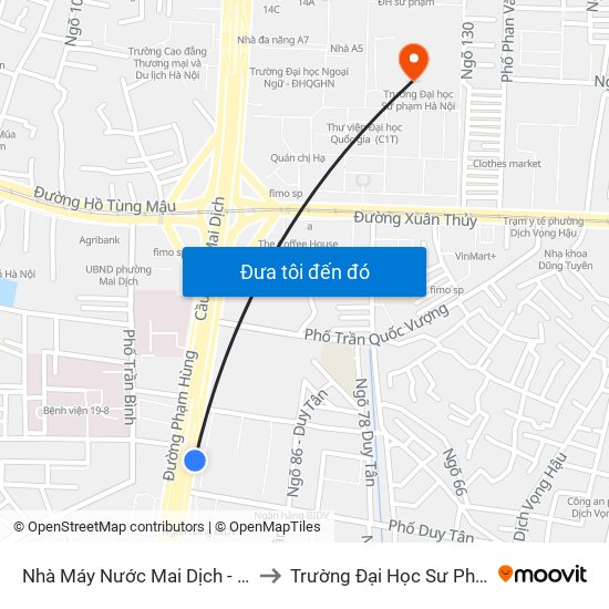 Nhà Máy Nước Mai Dịch - Phạm Hùng to Trường Đại Học Sư Phạm Hà Nội map