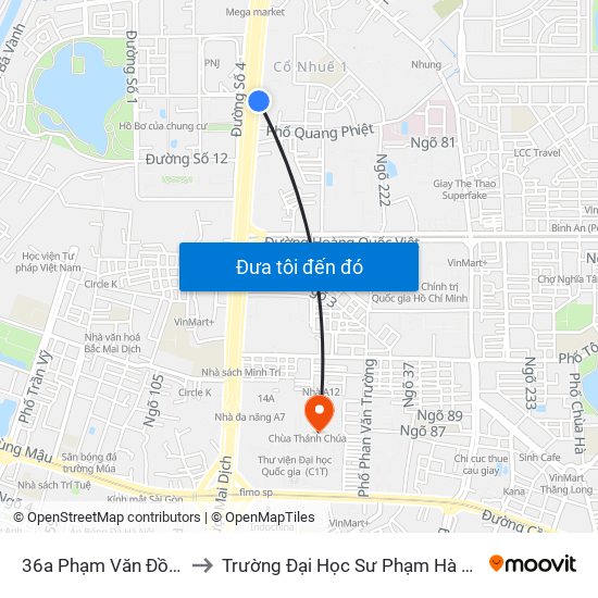 36a Phạm Văn Đồng to Trường Đại Học Sư Phạm Hà Nội map