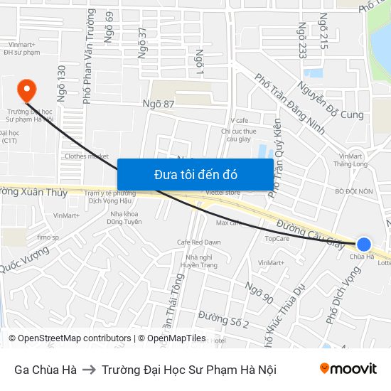 Ga Chùa Hà to Trường Đại Học Sư Phạm Hà Nội map