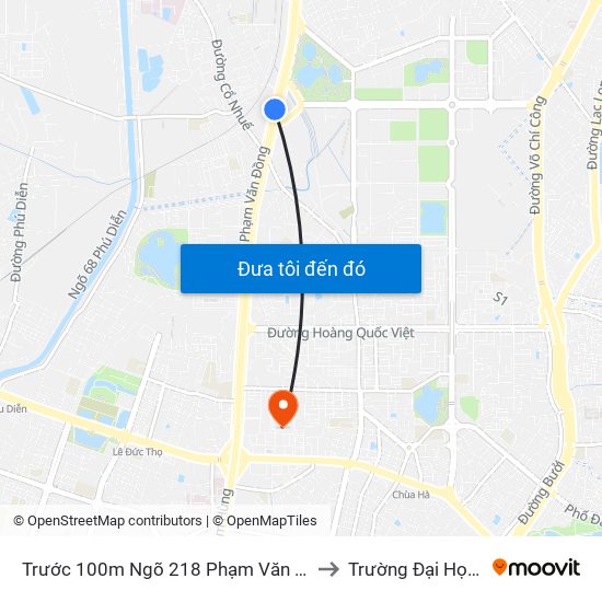 Trước 100m Ngõ 218 Phạm Văn Đồng (Đối Diện Công Viên Hòa Bình) to Trường Đại Học Sư Phạm Hà Nội map